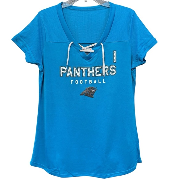 Carolina Panthers Cam Newton #1 Women’s XL Lace-Up NFL Tee Blue - Picture 2 of 8